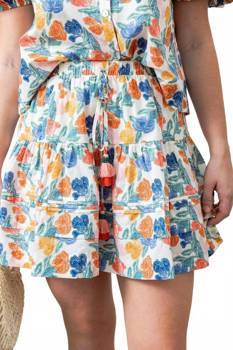 NEW PINCH floral tiered mini skirt in cream multi
